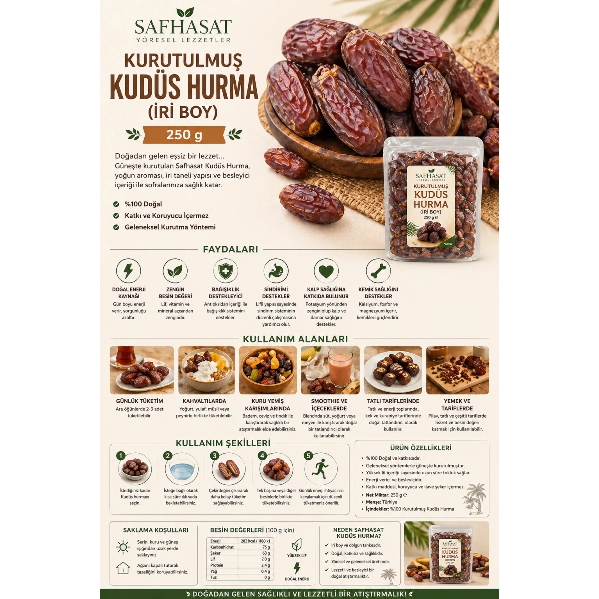 Safhasat Kurutulmuş Kudüs Hurma (İri Boy) 250 g