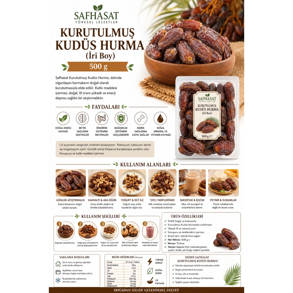 Safhasat Kurutulmuş Kudüs Hurma (İri Boy) 500 g