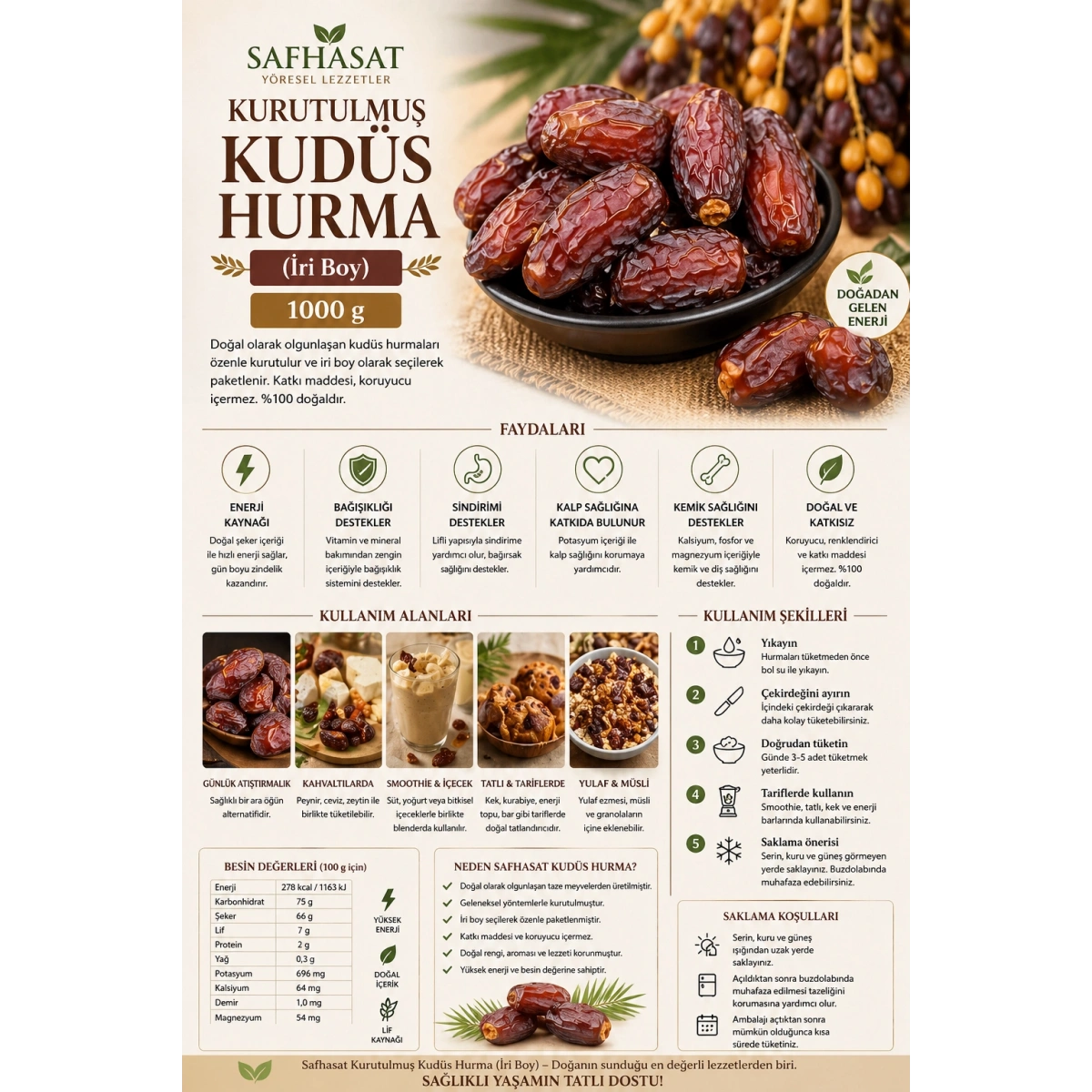 Safhasat Kurutulmuş Kudüs Hurma (İri Boy) 1000 g