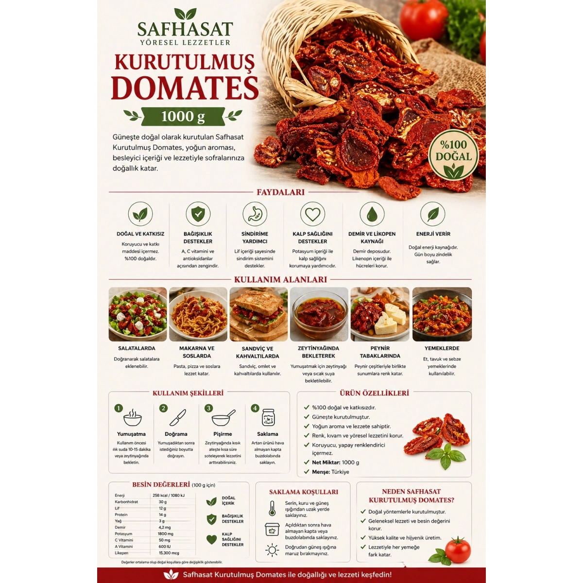 Safhasat Kurutulmuş Domates 1000 g