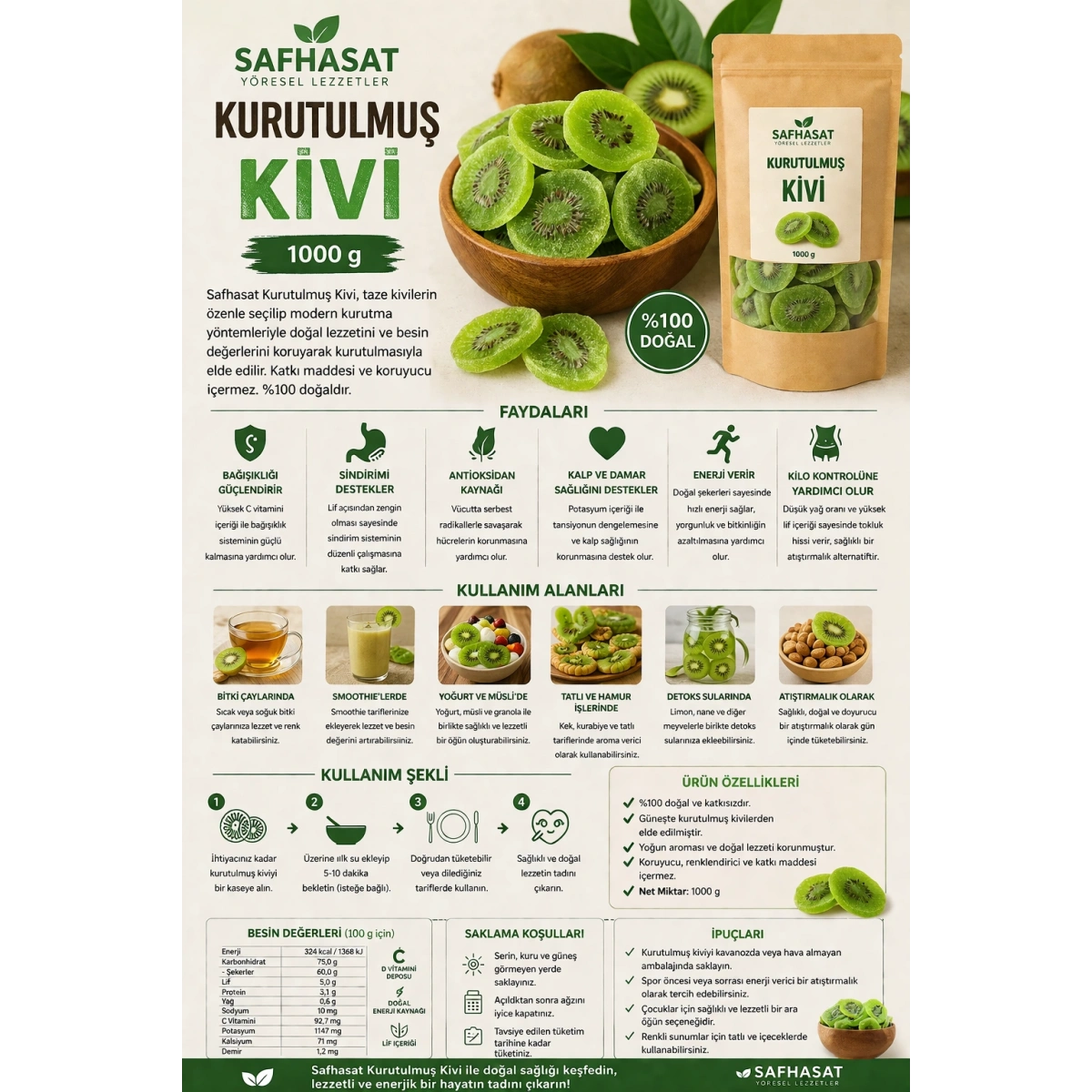 Safhasat Kurutulmuş Kivi 1000 g