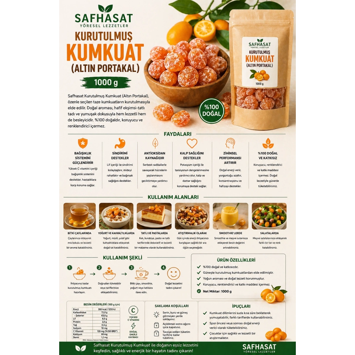 Safhasat Kurutulmuş Kumkuat (Altın Portakal) 1000 g