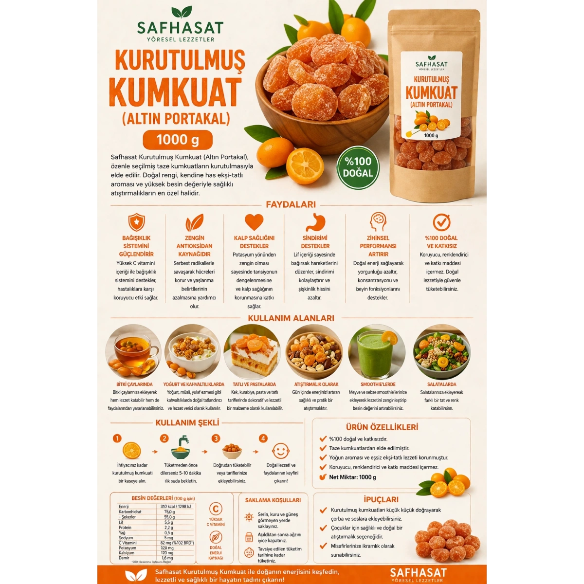 Safhasat Kurutulmuş Kumkuat (Altın Portakal) 1000 g