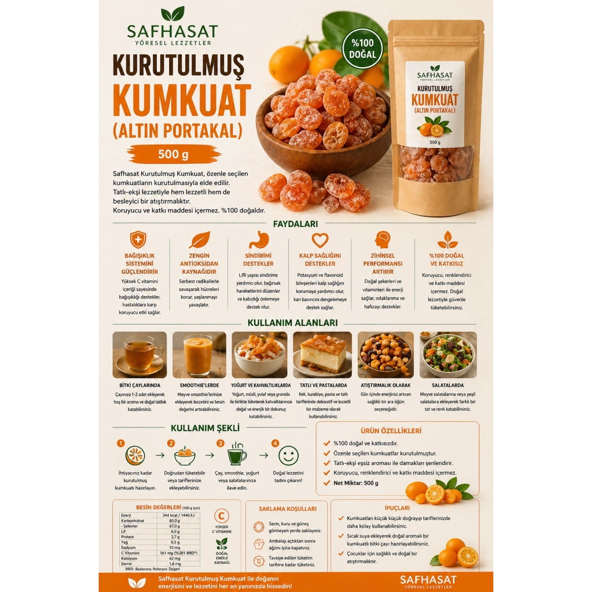 Safhasat Kurutulmuş Kumkuat (Altın Portakal) 500 g