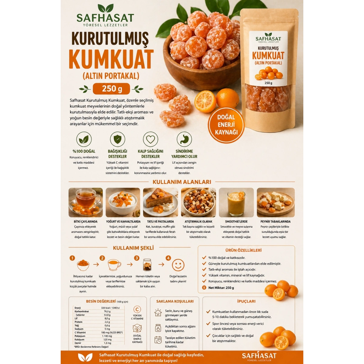 Safhasat Kurutulmuş Kumkuat (Altın Portakal) 250 g