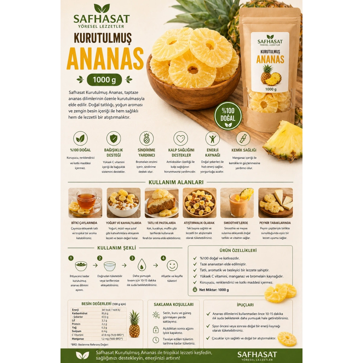 Safhasat Kurutulmuş Ananas 1000 g