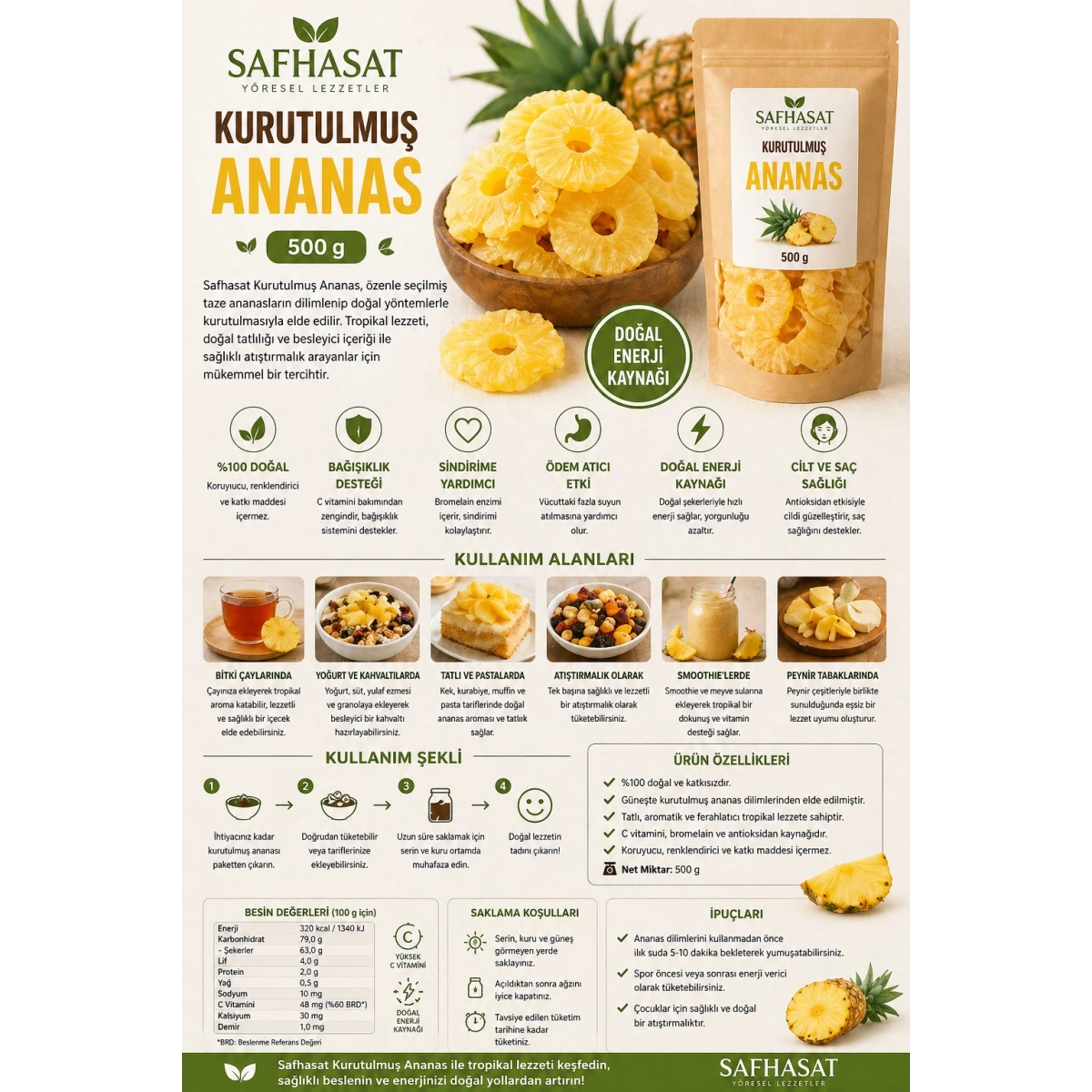Safhasat Kurutulmuş Ananas 500 g