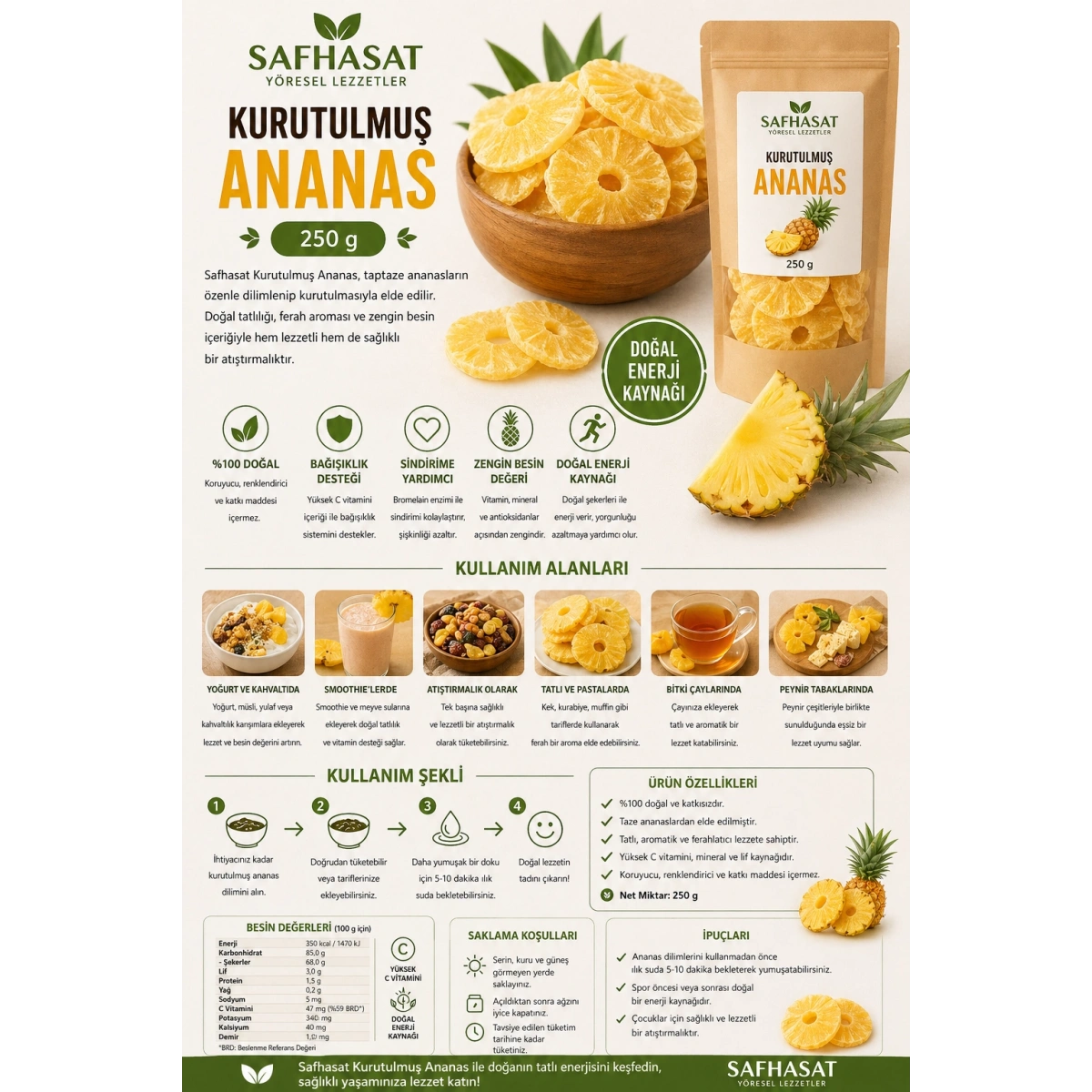 Safhasat Kurutulmuş Ananas 250 g