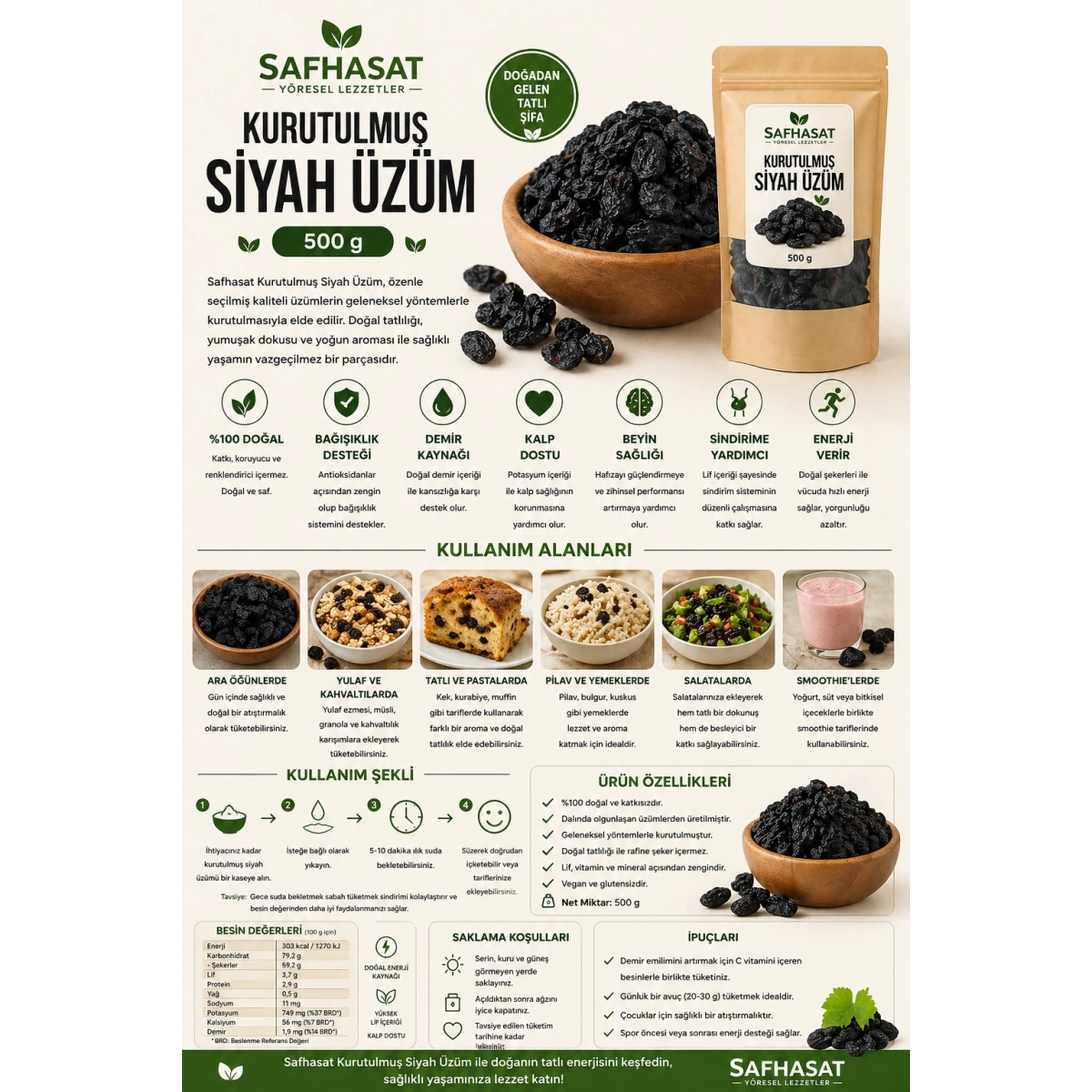 Safhasat Kurutulmuş Siyah Üzüm 500 g