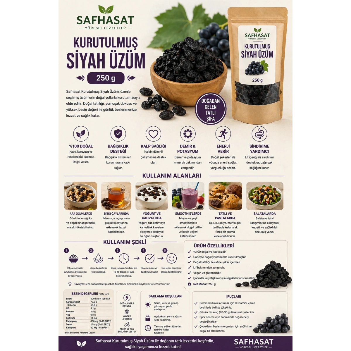 Safhasat Kurutulmuş Siyah Üzüm 250 g