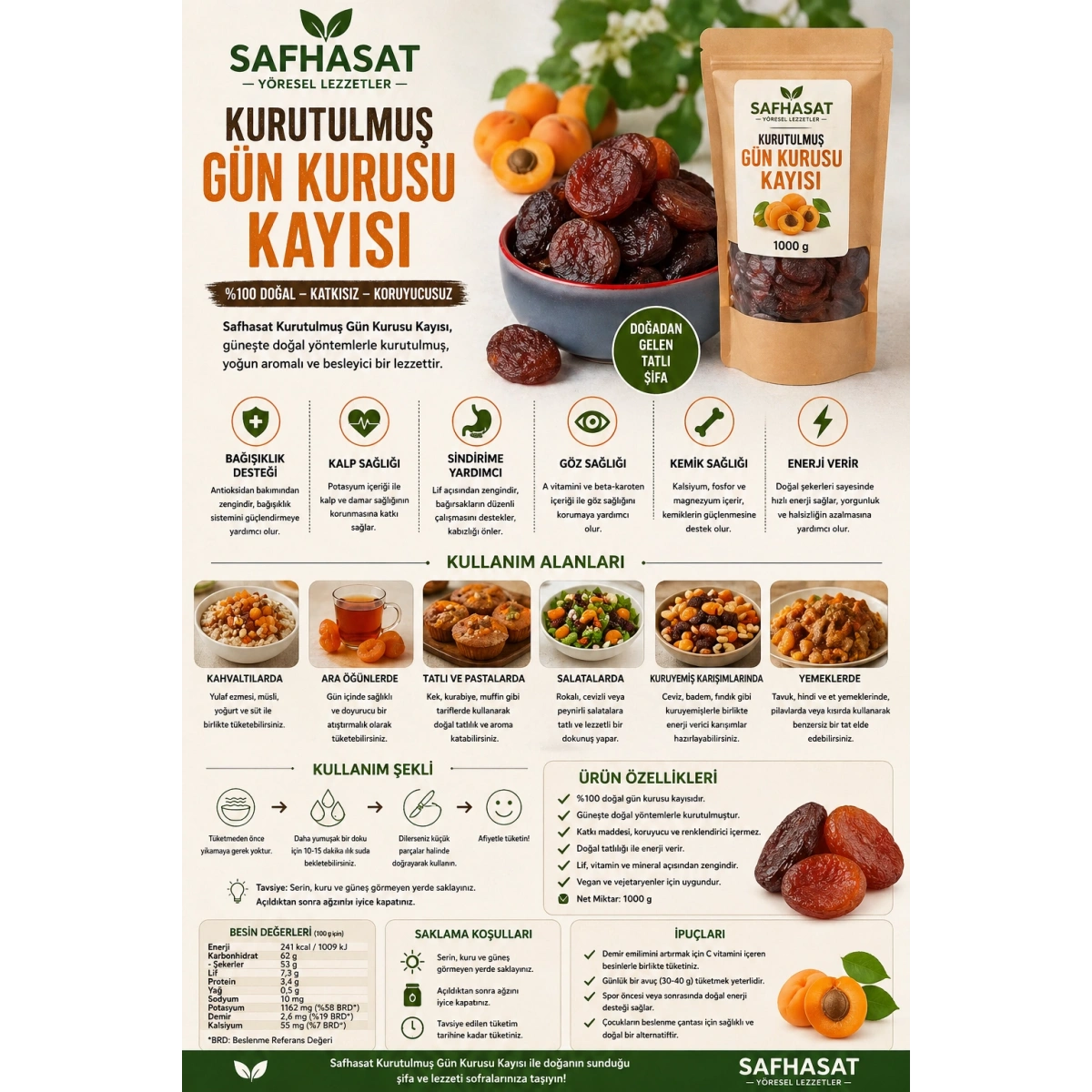 Safhasat Kurutulmuş Gün Kurusu Kayısı 1000 g