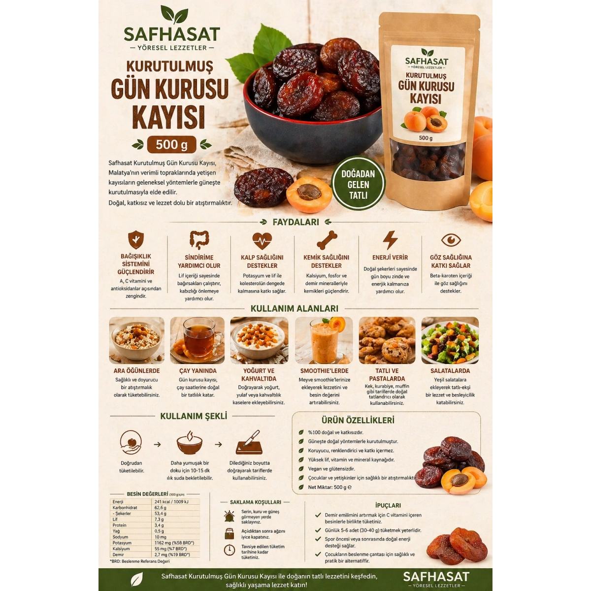 Safhasat Kurutulmuş Gün Kurusu Kayısı 500 g