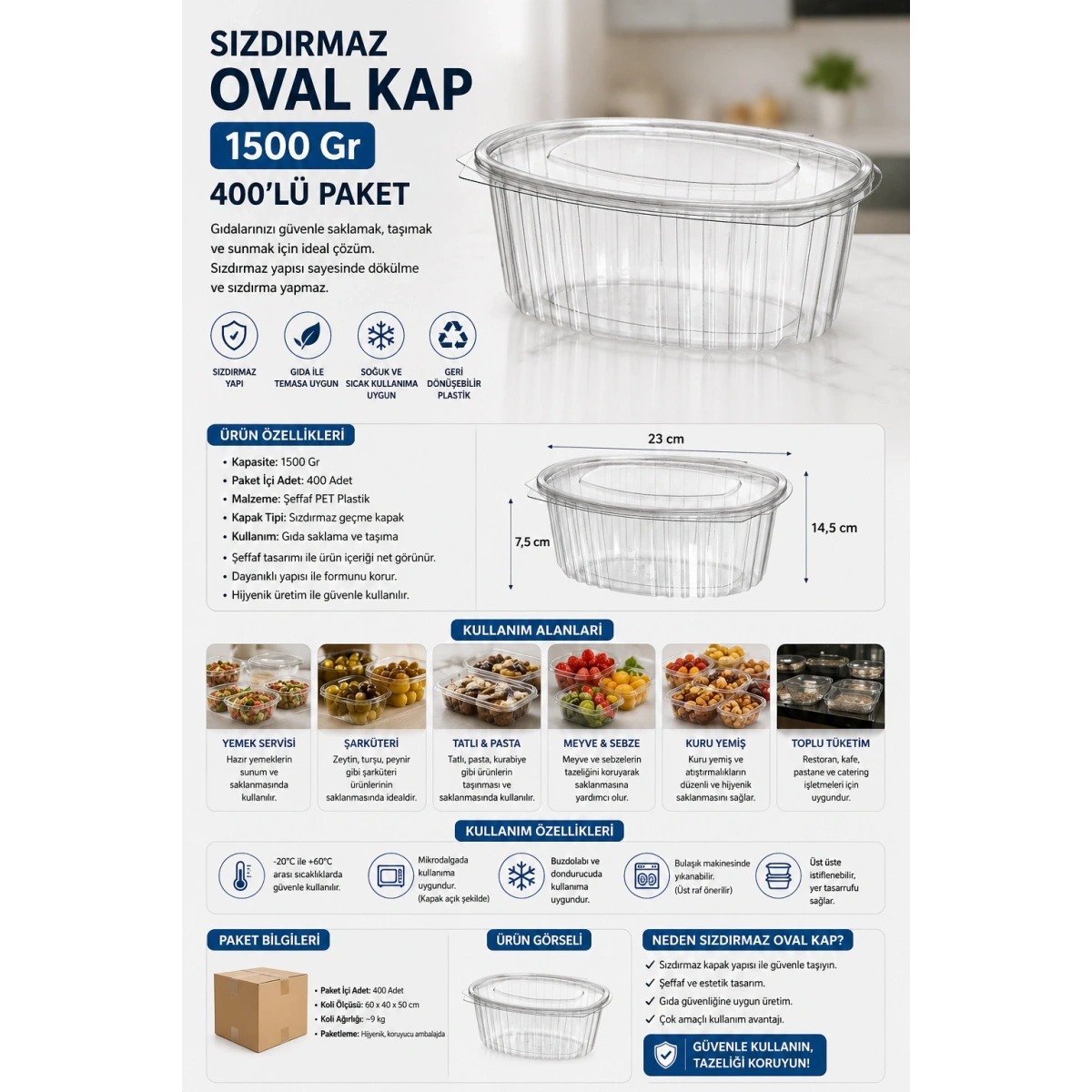 Sızdırmaz Oval Kap 1500 Gr 400lü