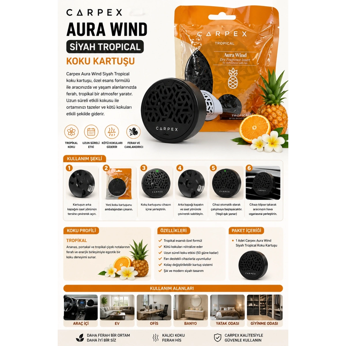 Carpex Aura Wind Siyah Tropical Koku Kartuşu