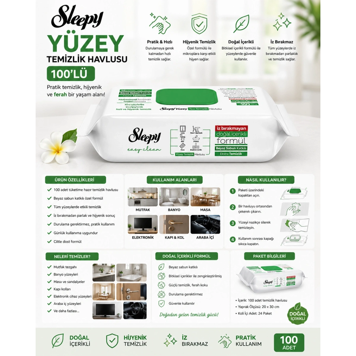 Sleepy Yüzey Temizlik Havlusu 100lü 1 Paket