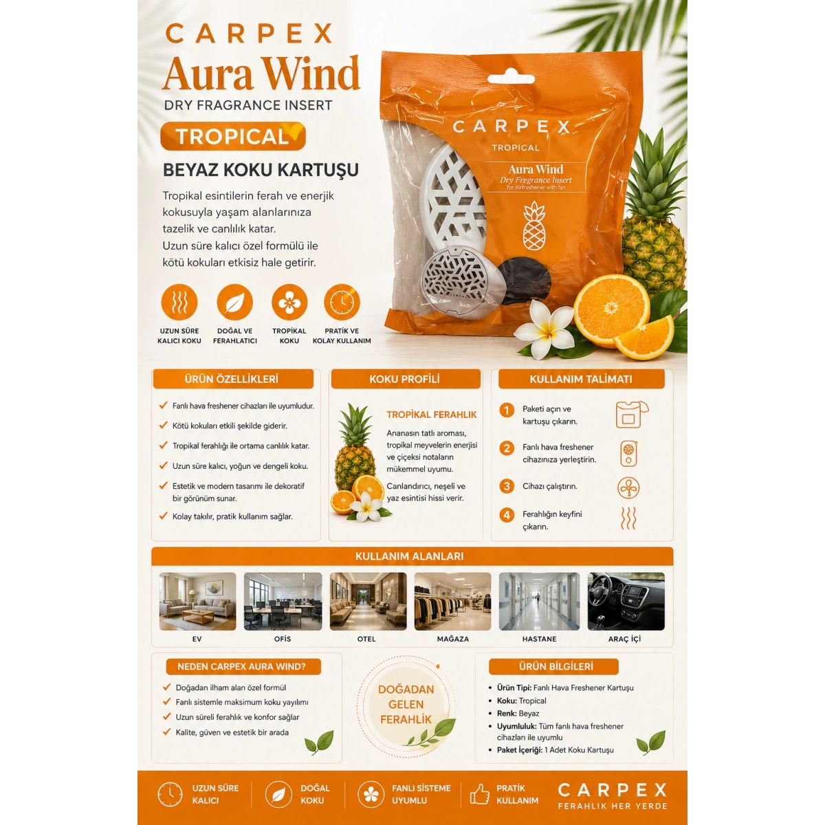 Carpex Aura Wind Beyaz Tropical Koku Kartuşu