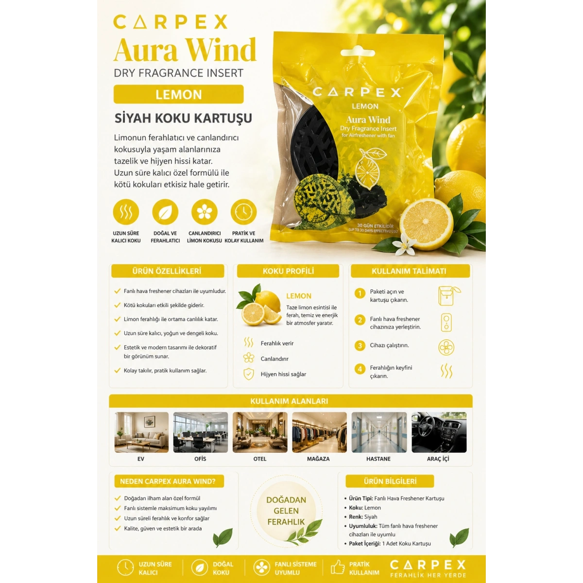 Carpex Aura Wind Siyah Koku Kartuşu Lemon