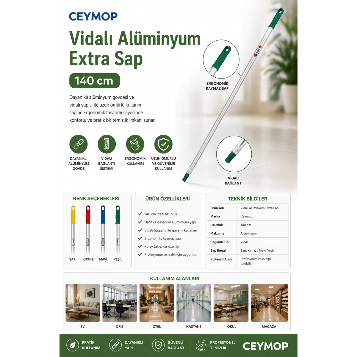 Ceymop Vidalı Alüminyum Extra Sap 140 cm