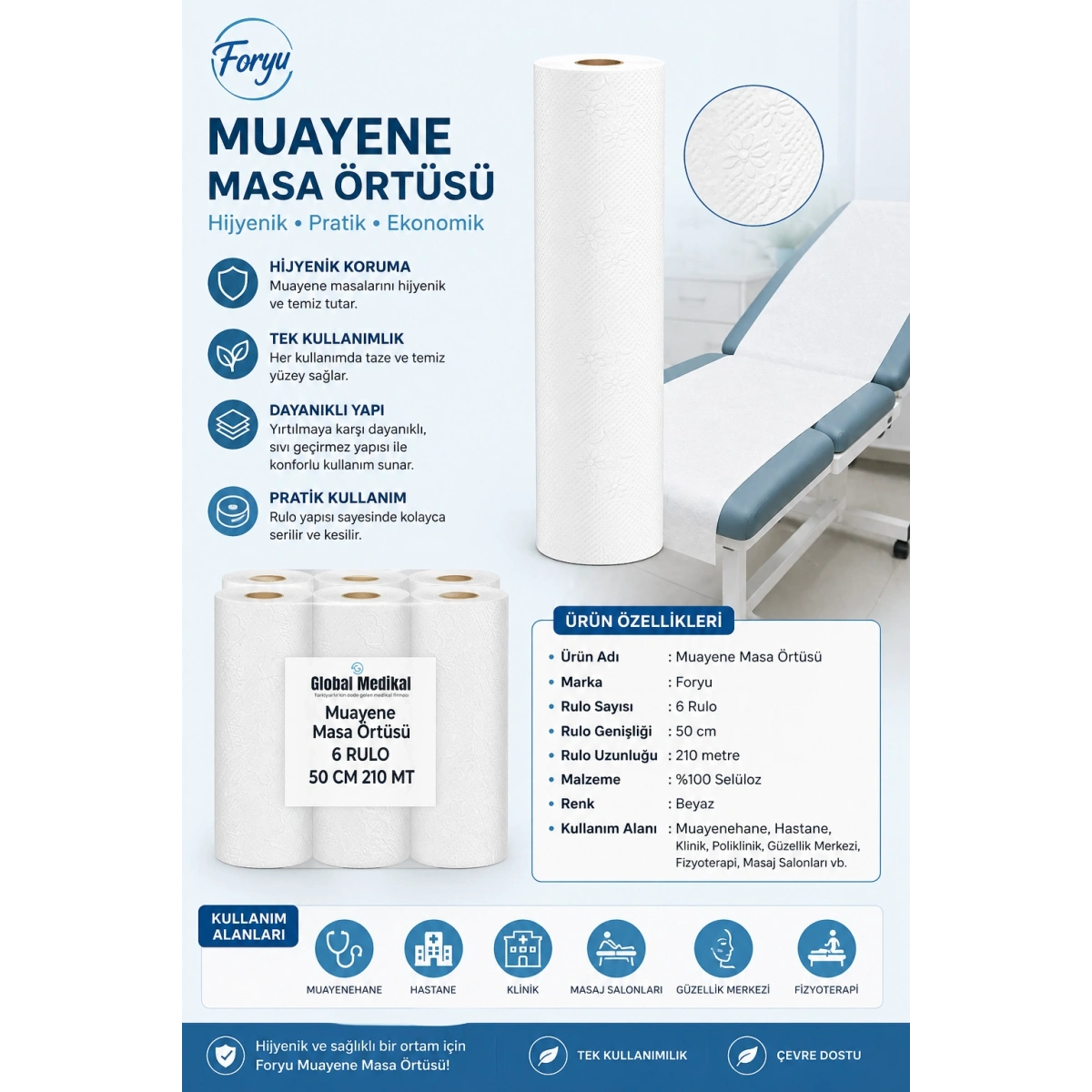 Foryu Muayene Masa Örtüsü 6lı