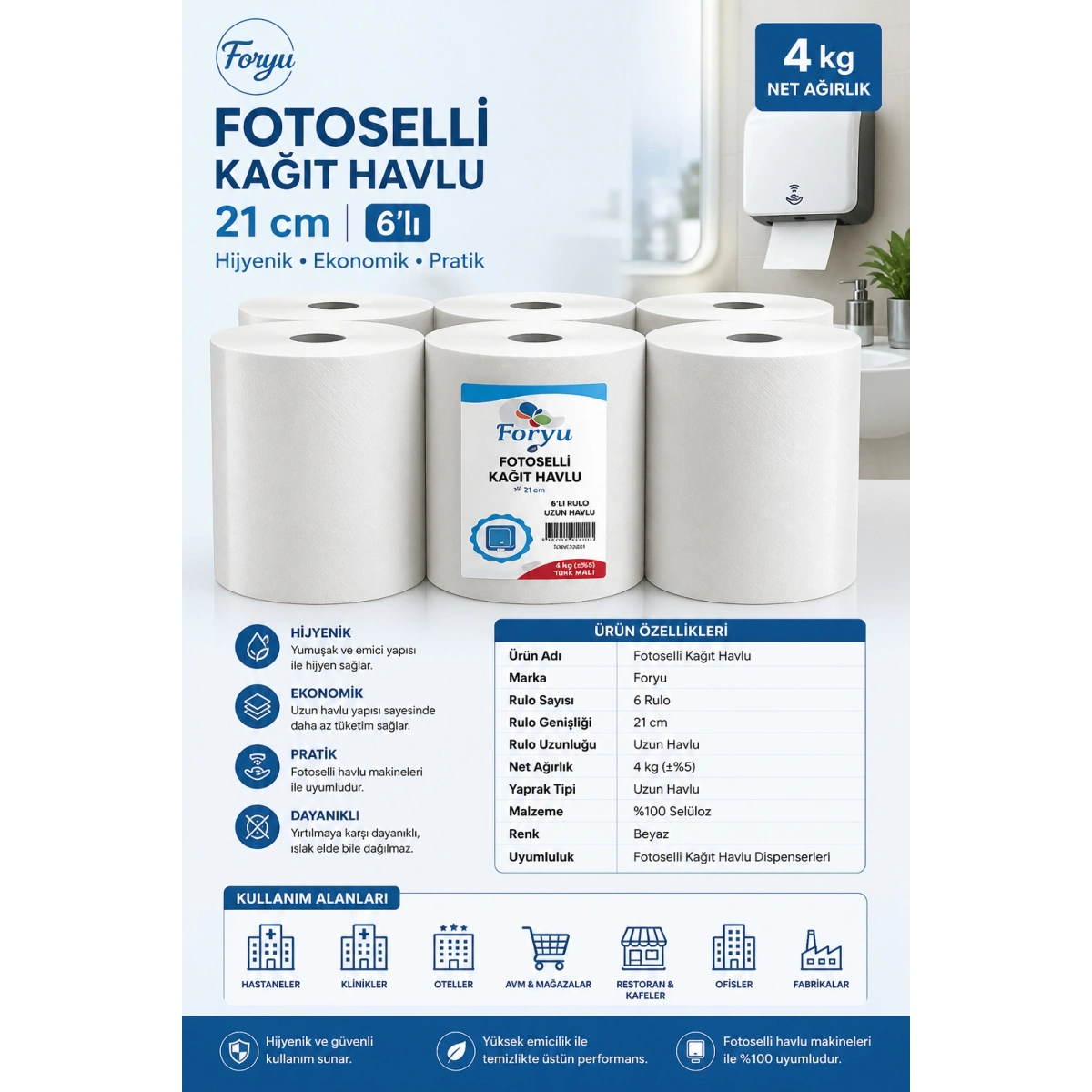 Foryu Fotoselli Kağıt Havlu 21 cm 6lı 4 kg