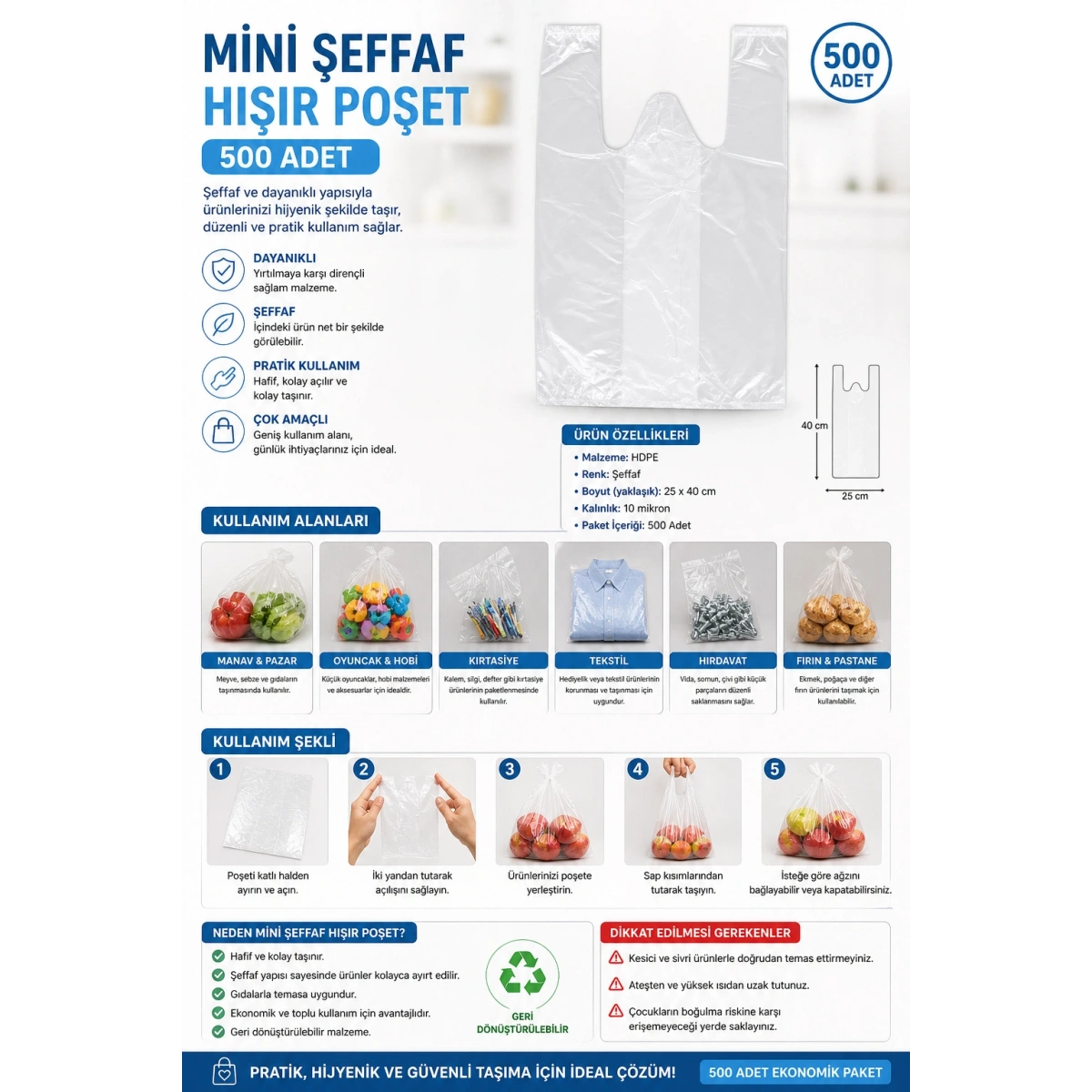 Mini Şeffaf Hışır Poşet 500 Adet