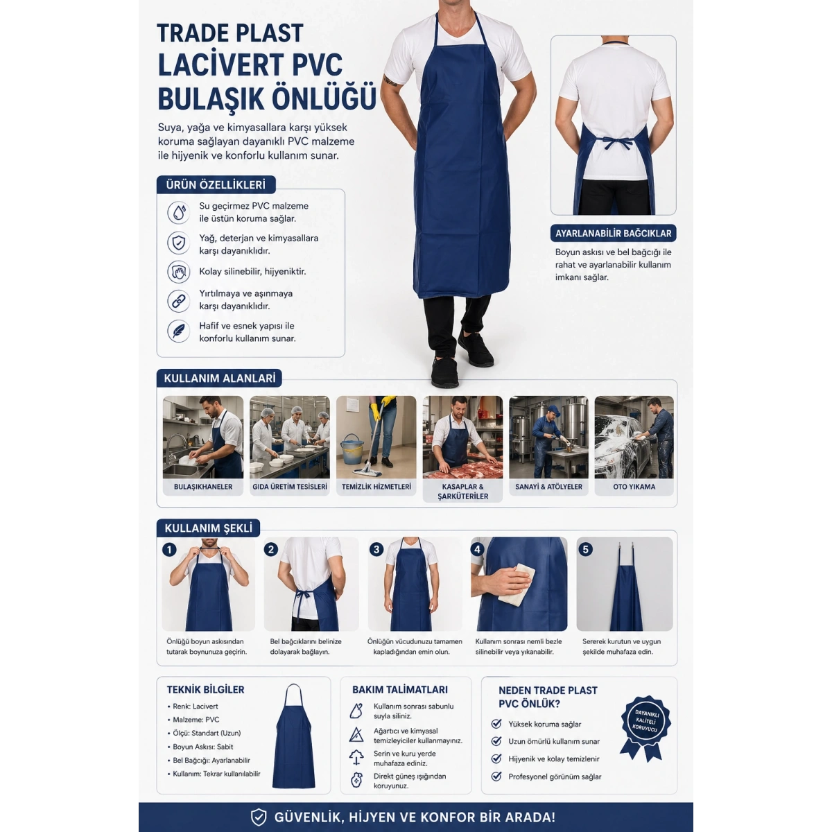Trade Plast Lacivert Pvc Bulaşık Önlüğü