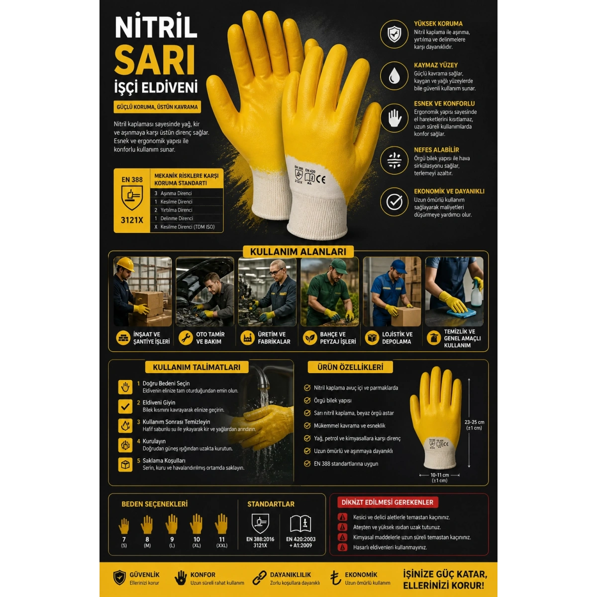 Nitril Sarı İşçi Eldiveni