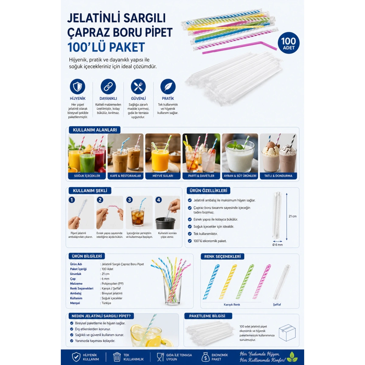 Jelatinli Sargılı Çapraz Boru Pipet 100lü