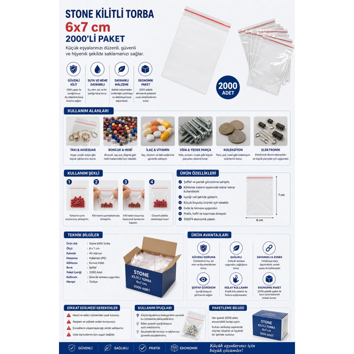 Stone Kilitli Torba 6x7 cm 2000li Paket