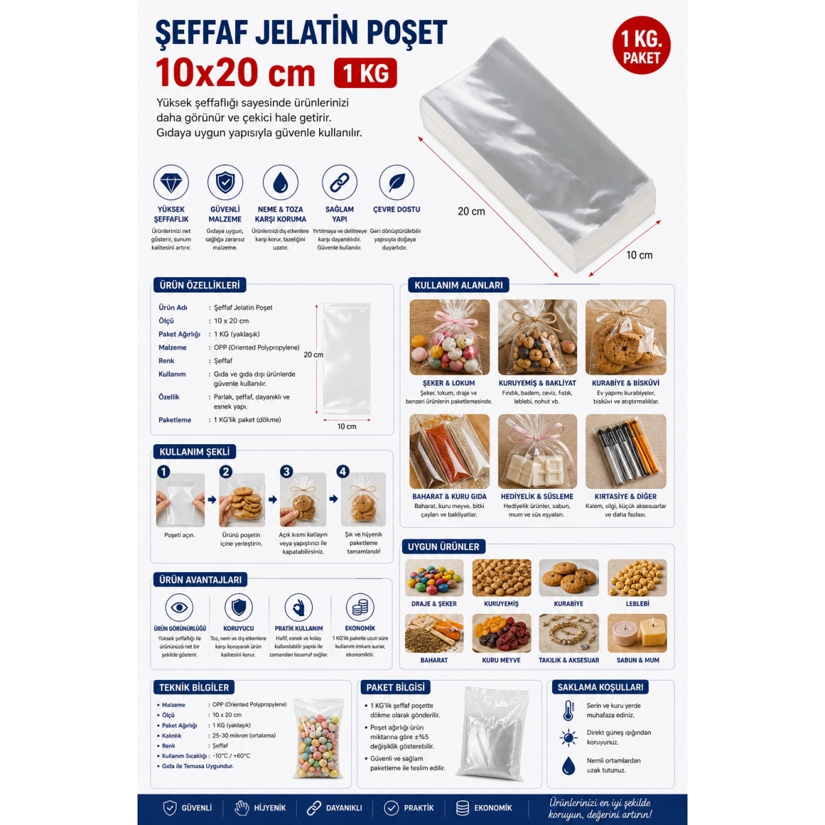Şeffaf Jelatin 10x20 cm 1 kg