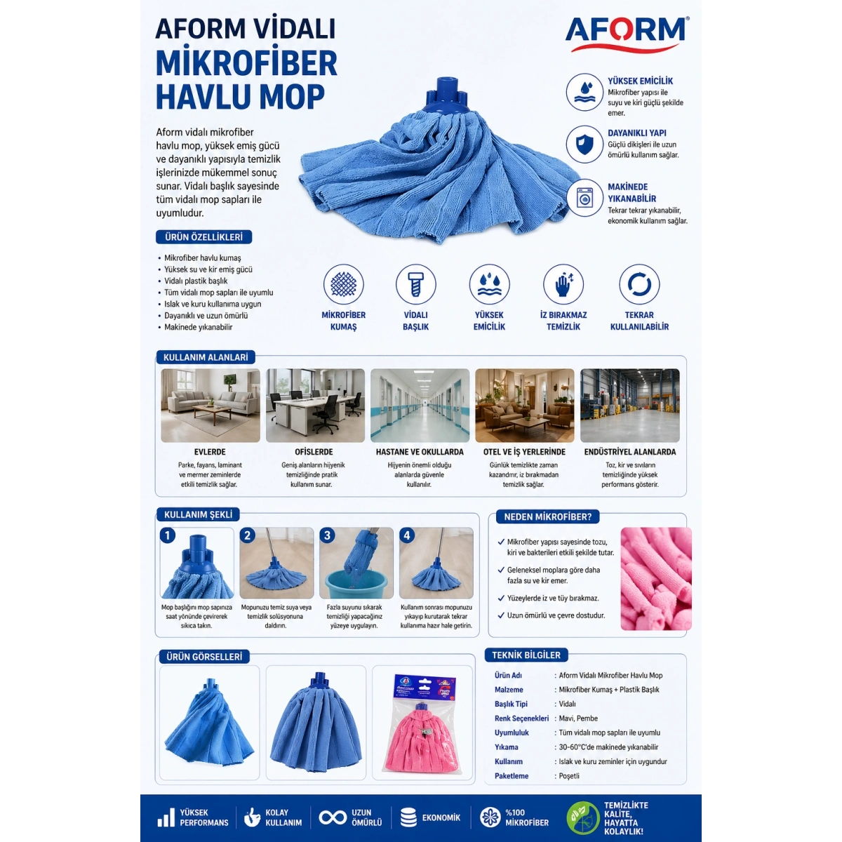 Aform Vidalı Mikrofiber Havlu Mop