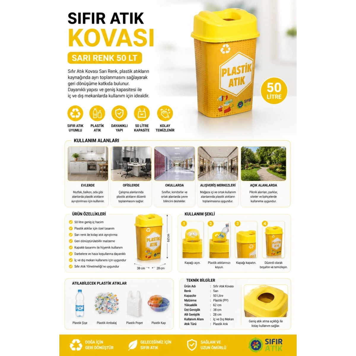 Sıfır Atık Kovası Sarı Renk 50 Lt