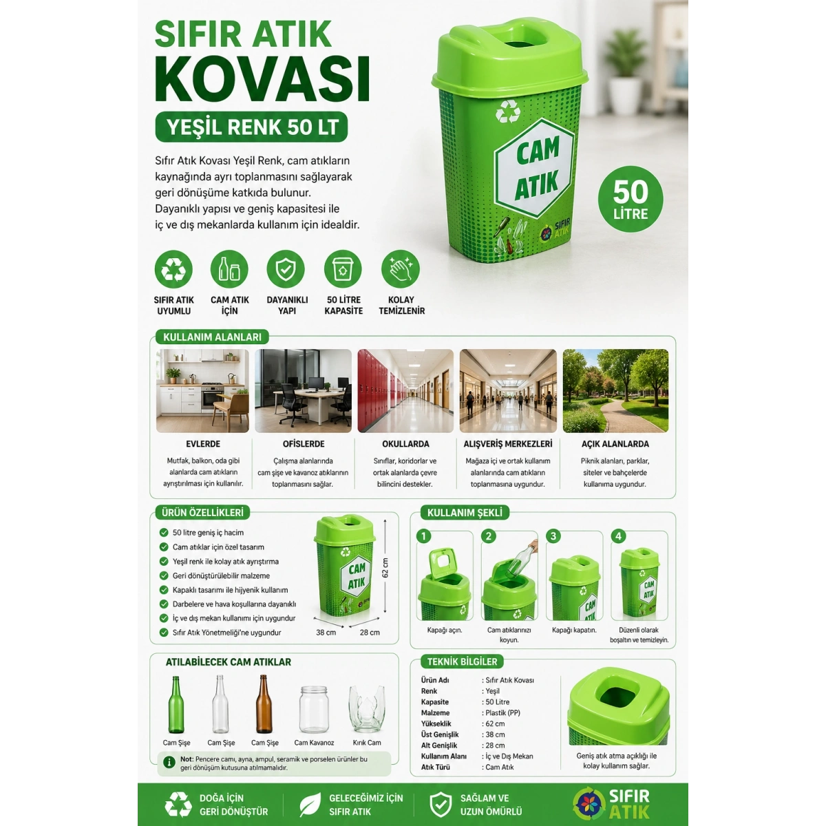 Sıfır Atık Kovası Yeşil Renk 50 Lt