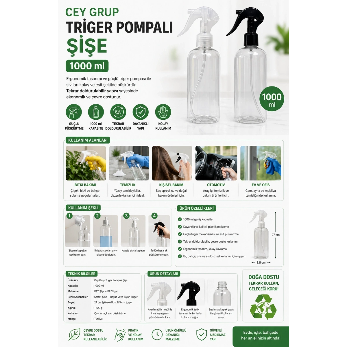 Cey Grup Triger Pompalı Şişe 1000 ml