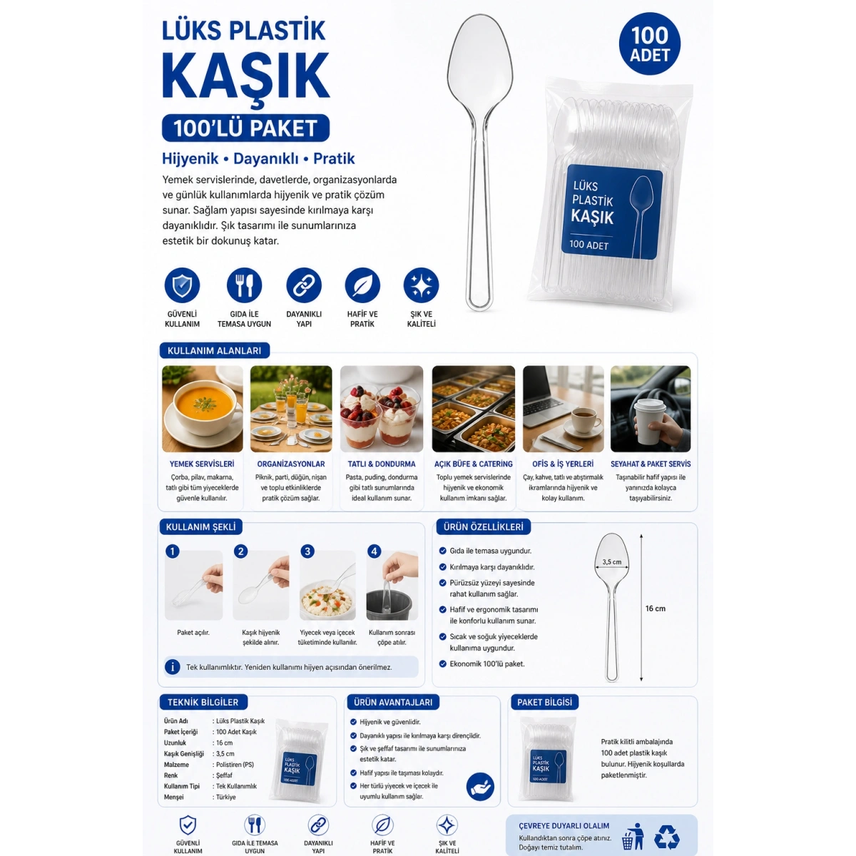 Lüks Plastik Kaşık 100lü