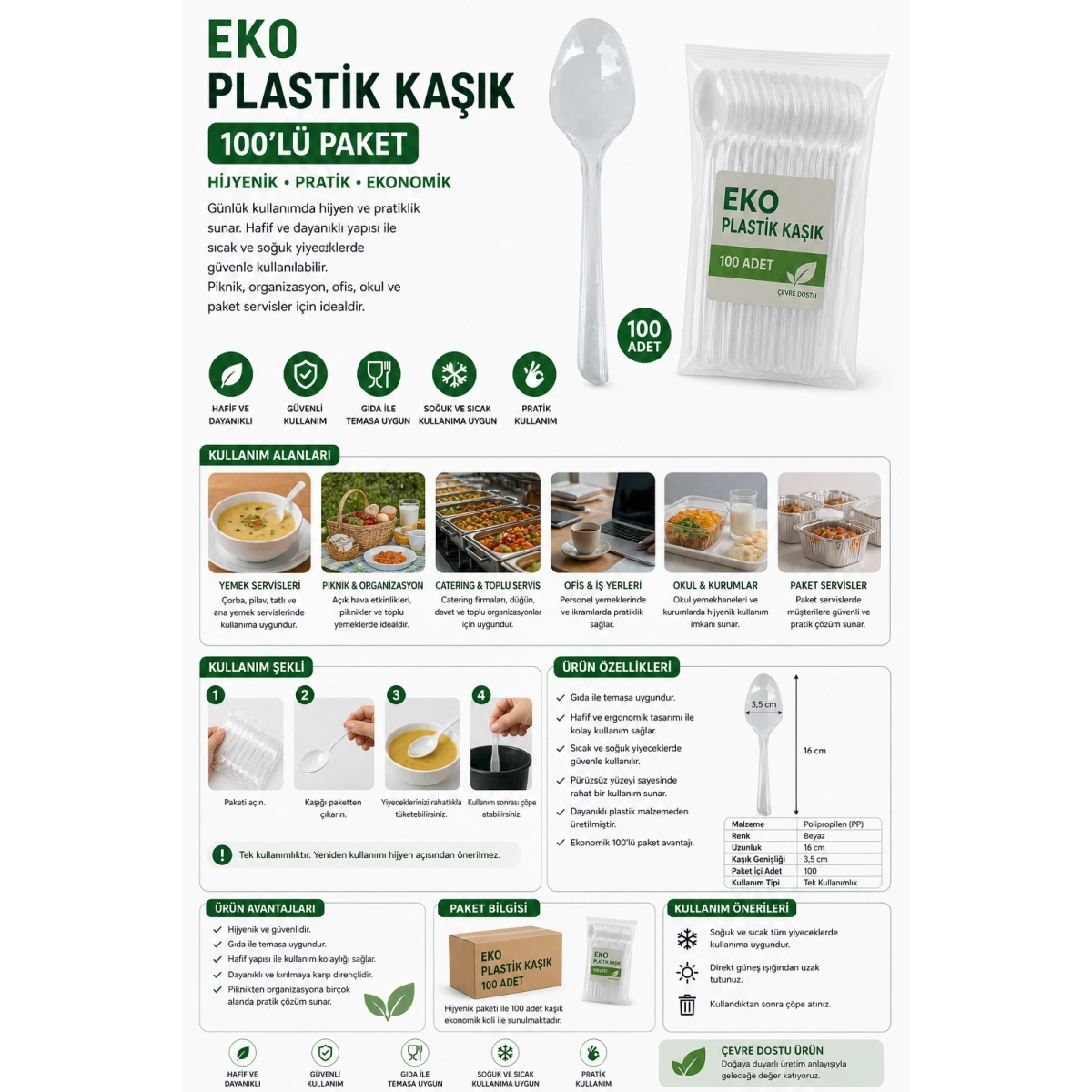 Eko Plastik Kaşık 100lü