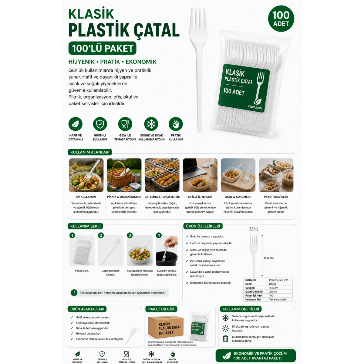 Klasik Plastik Çatal 100lü