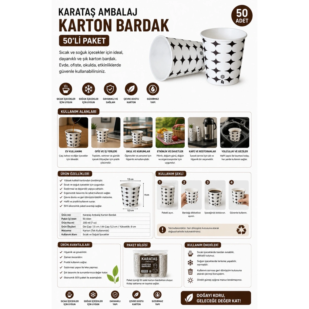 Karataş Ambalaj Karton Bardak 50li