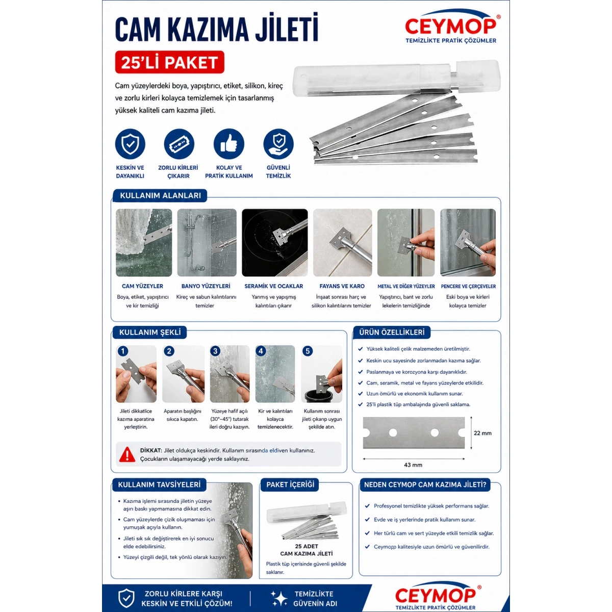 Cam Kazıma Jileti 25Lİ Paket