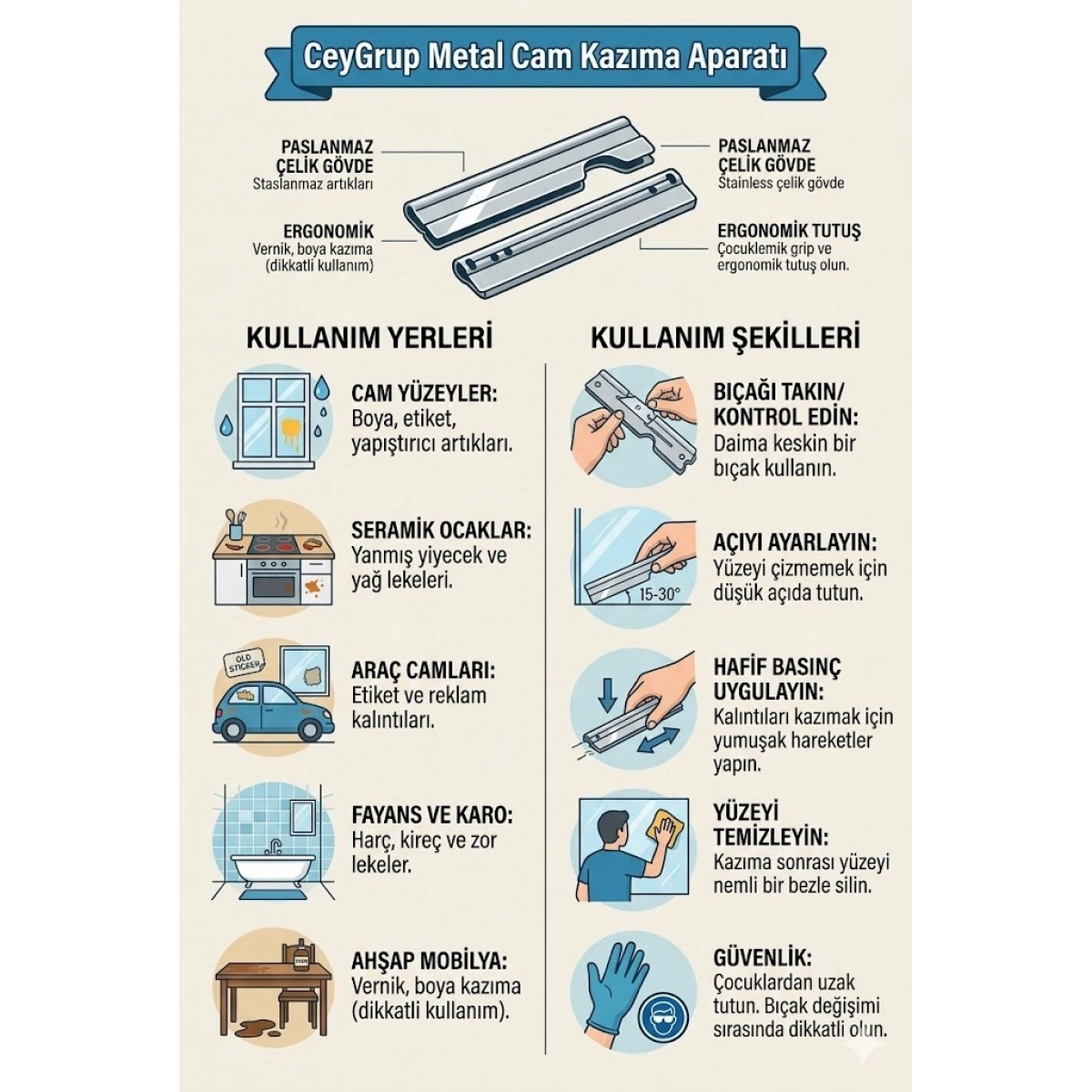 Cey Grup Metal Cam Kazıma Aparatı