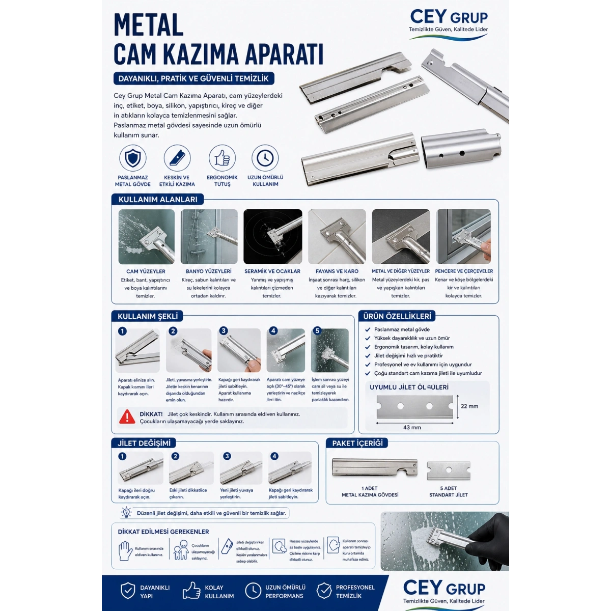 Cey Grup Metal Cam Kazıma Aparatı
