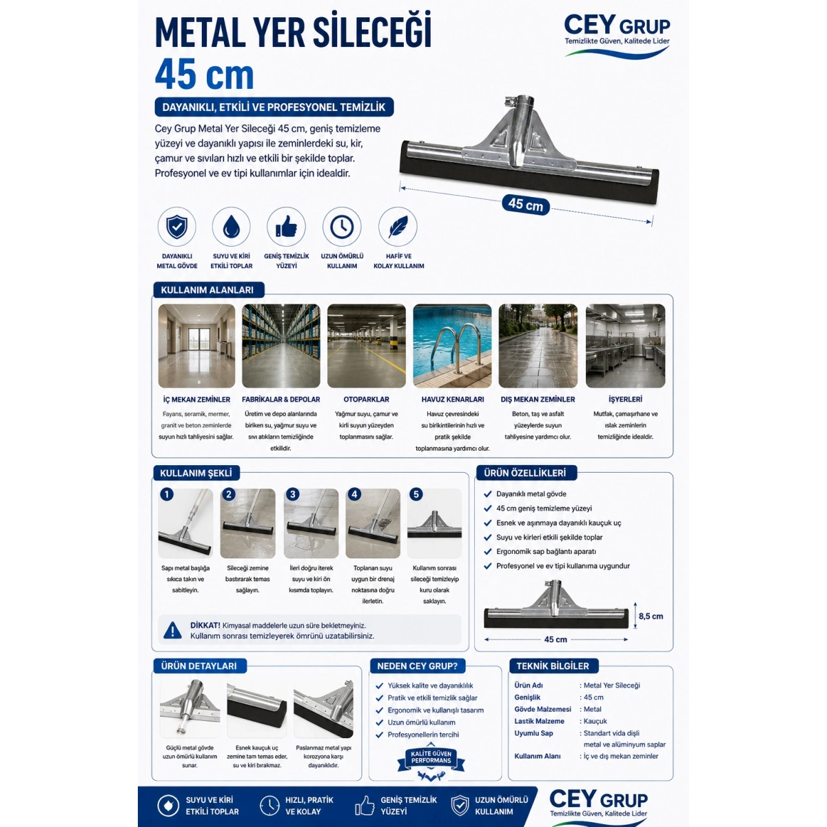 Cey Grup Metal Yer Sileceği 45 cm