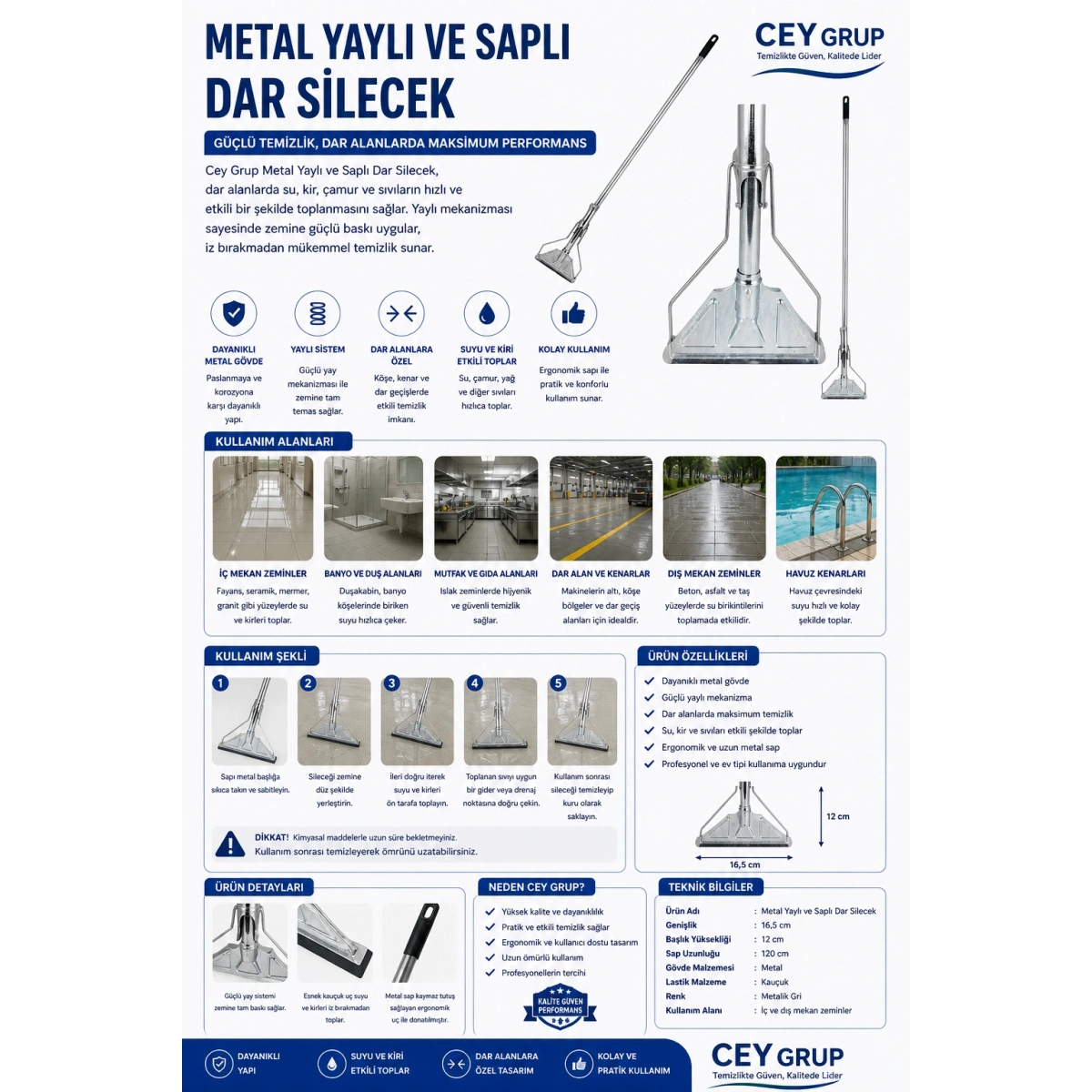 Cey Grup Metal Yaylı Ve Saplı Dar Silecek