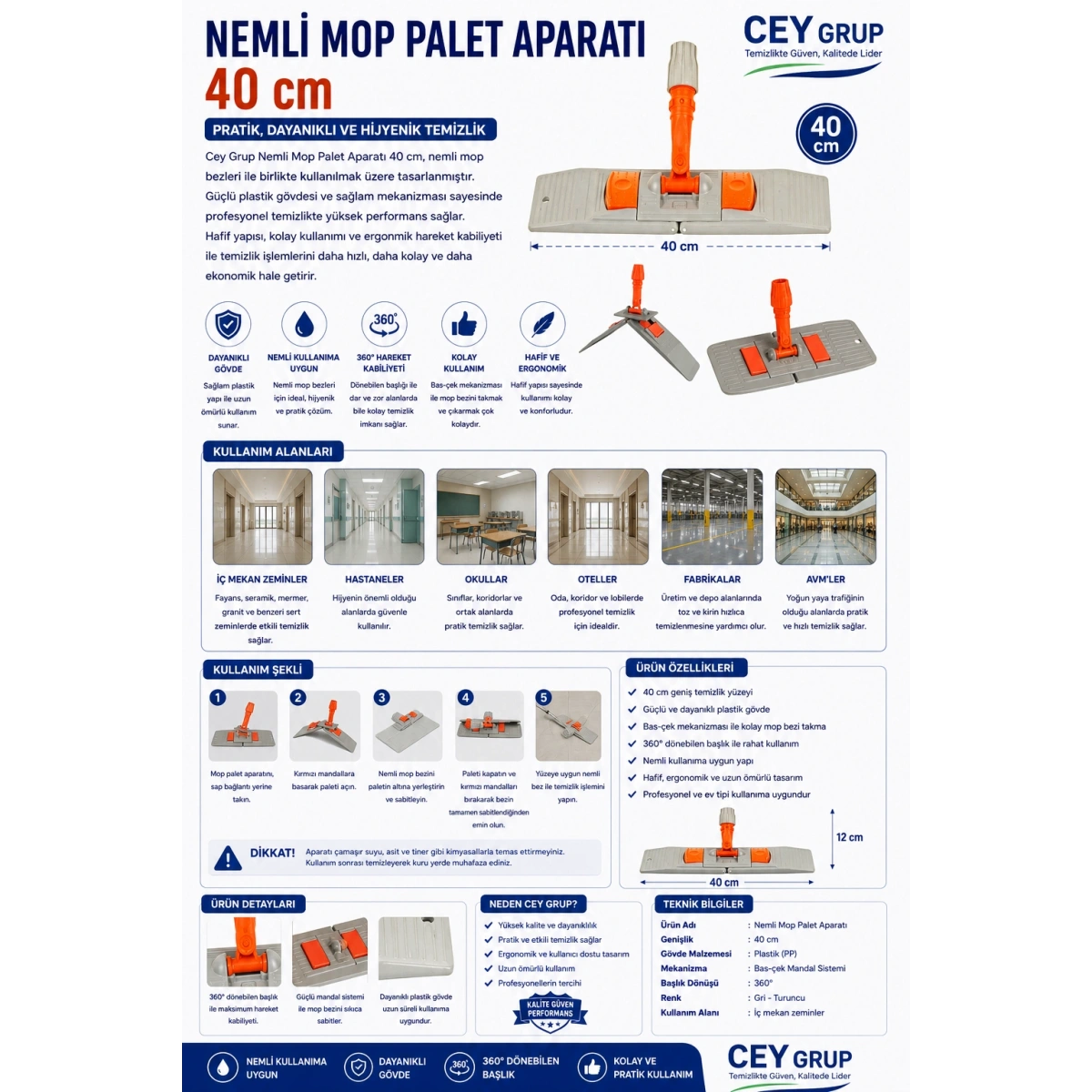 Cey Grup Nemli Mop Palet Aparatı 40 cm