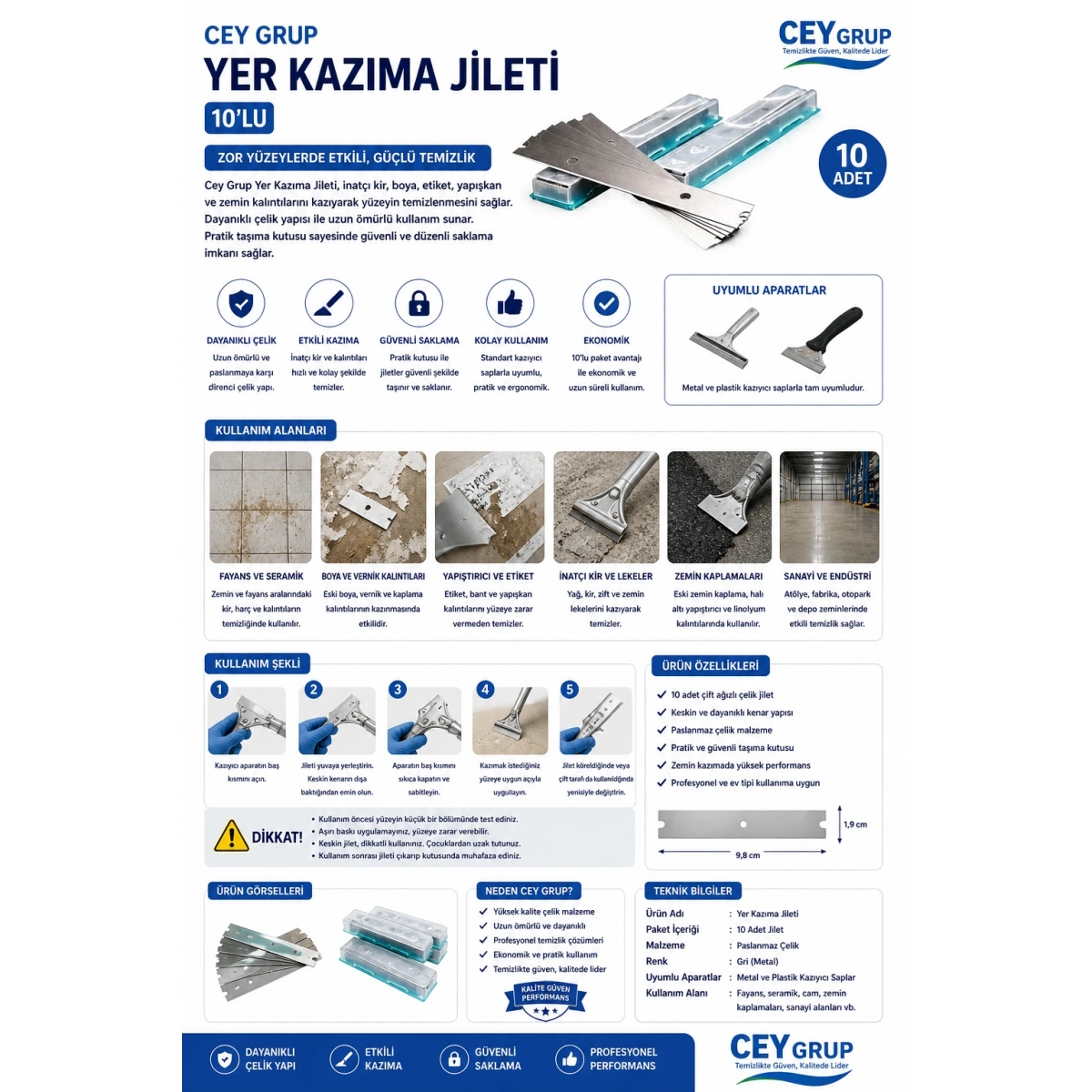 Cey Grup Yer Kazıma Jileti 10lu