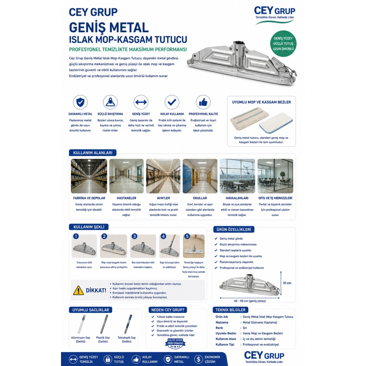 Cey Grup Geniş Metal Islak Mop-Kasgam Tutucu