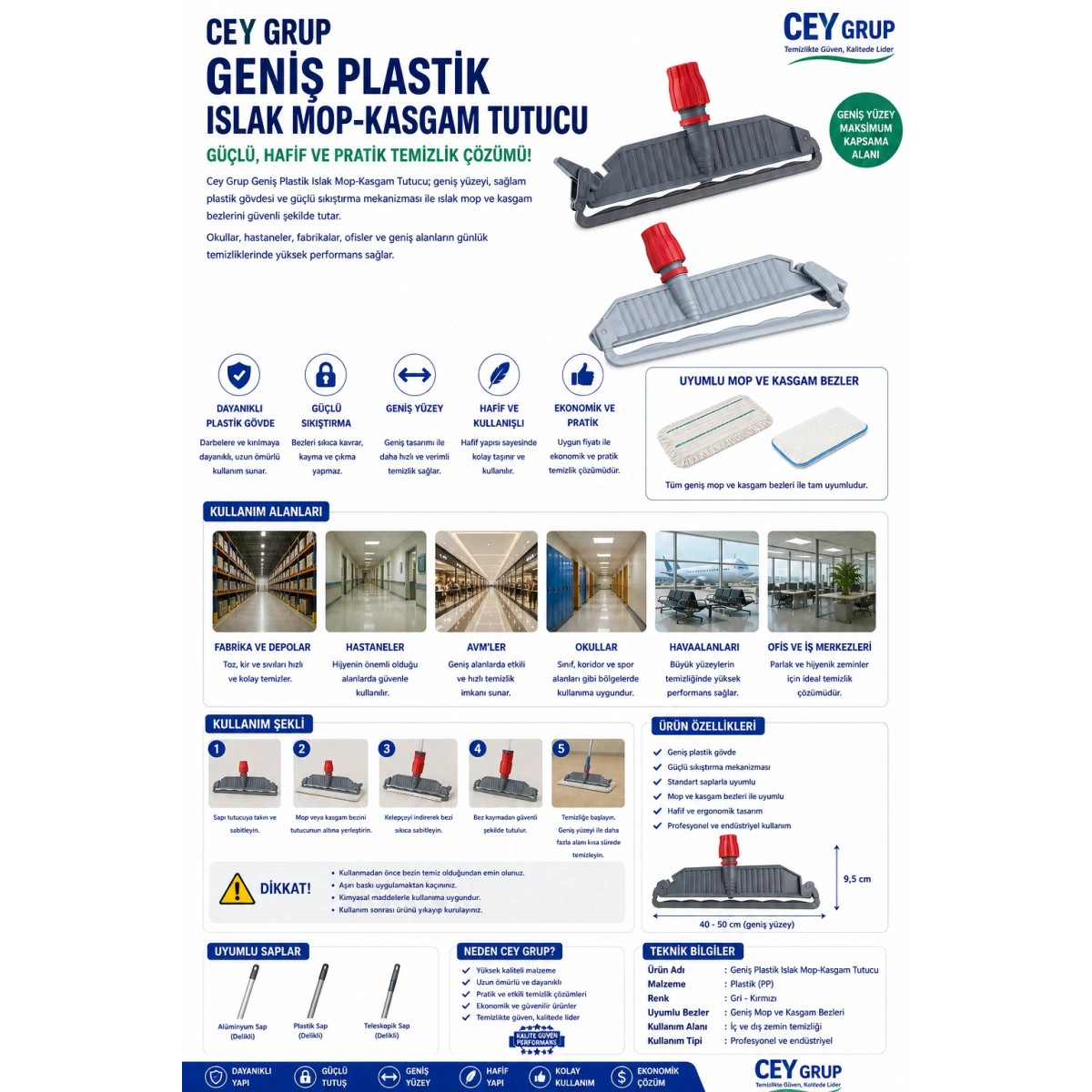 Cey Grup Geniş Plastik Islak Mop-Kasgam Tutucu