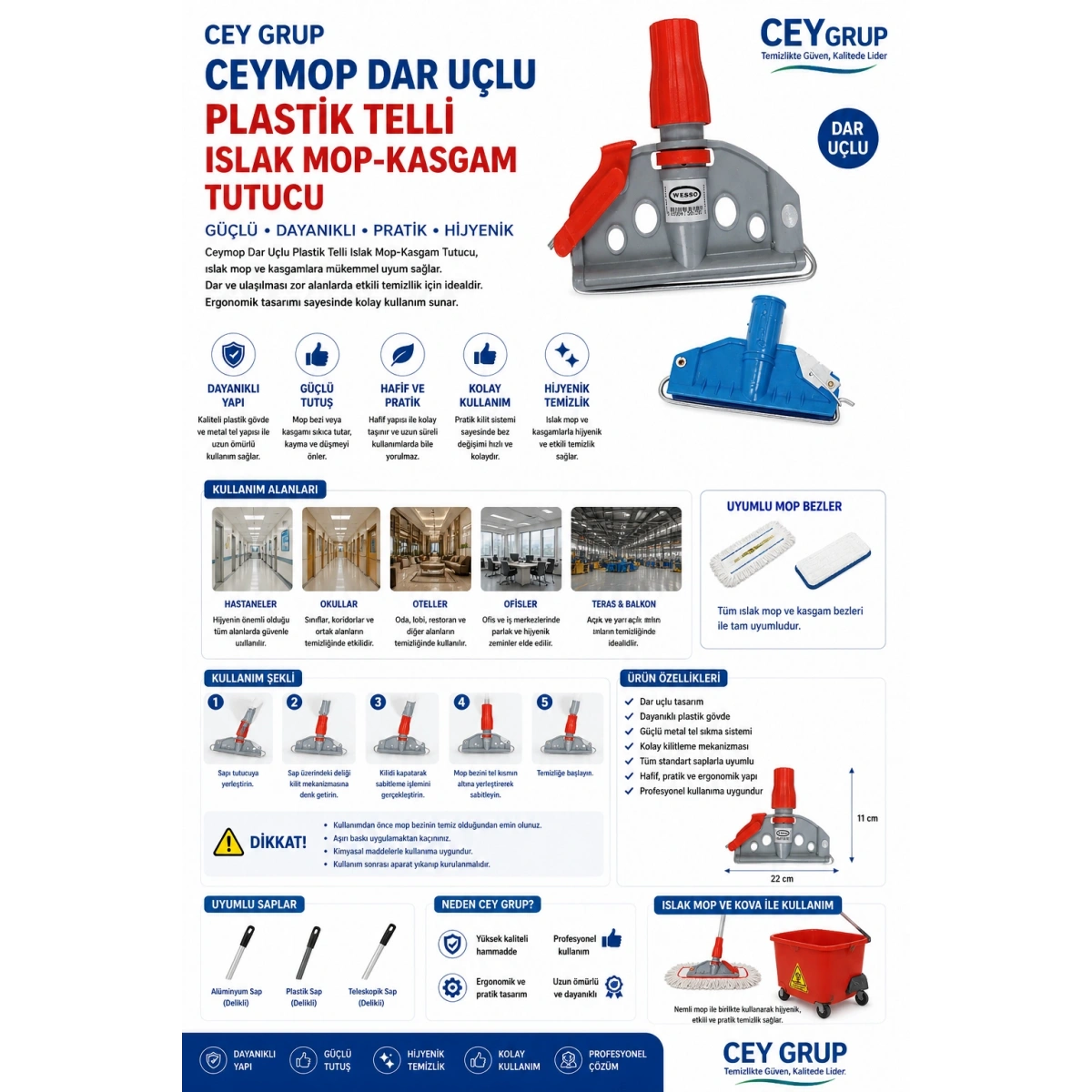 Ceymop Dar Uçlu Plastik Telli Islak Mop-Kasgam Tutucu