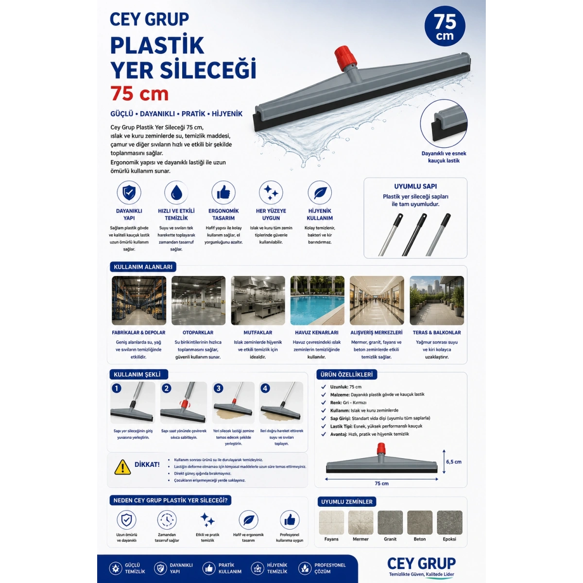 Cey Grup Plastik Yer Sileceği 75 cm