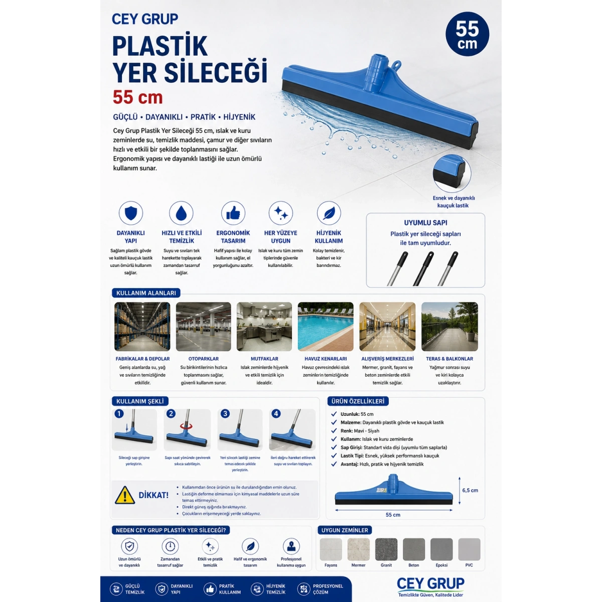Cey Grup Plastik Yer Sileceği 55 cm